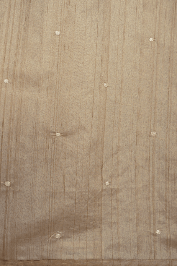 Floral Embroidered Border Tan Semi Raw Silk Saree