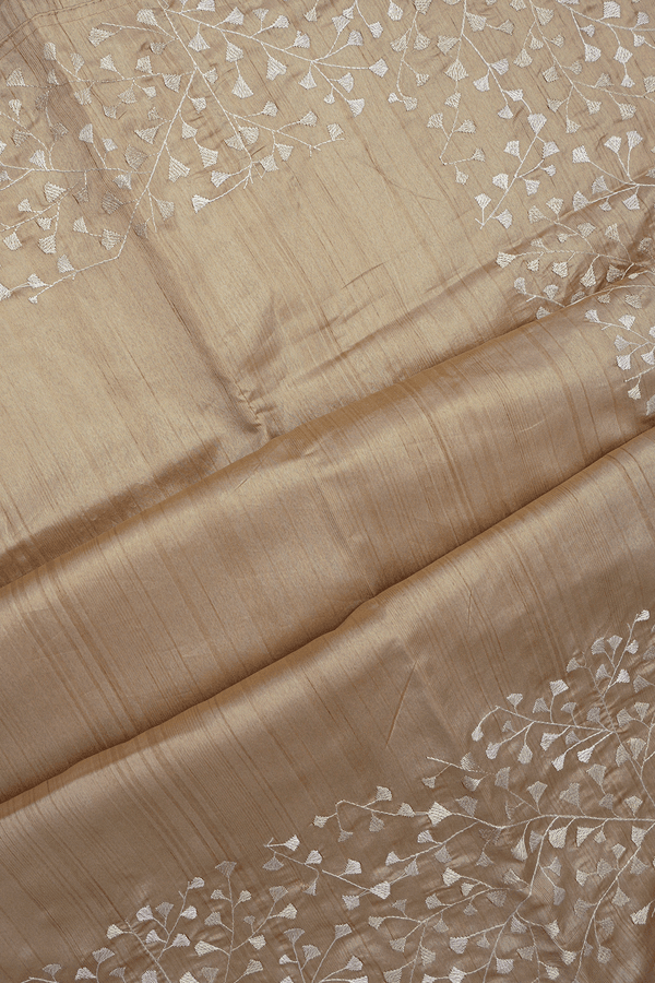 Floral Embroidered Border Tan Semi Raw Silk Saree