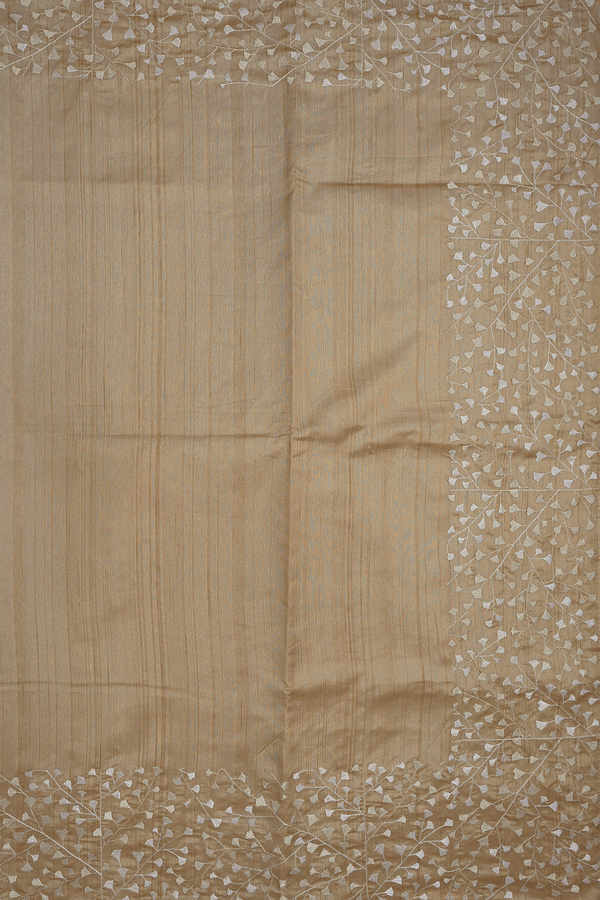 Floral Embroidered Border Tan Semi Raw Silk Saree