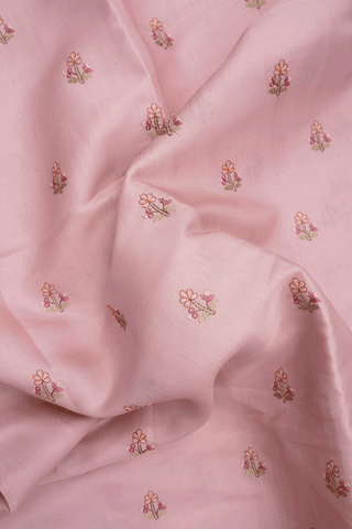 Floral Embroidered Buttas Pastel Pink Semi Tussar Silk Saree