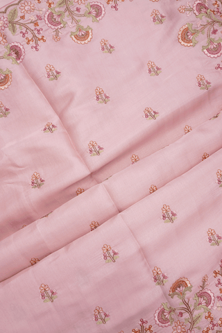 Floral Embroidered Buttas Pastel Pink Semi Tussar Silk Saree