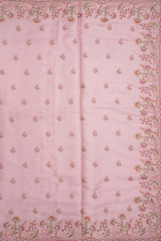 Floral Embroidered Buttas Pastel Pink Semi Tussar Silk Saree