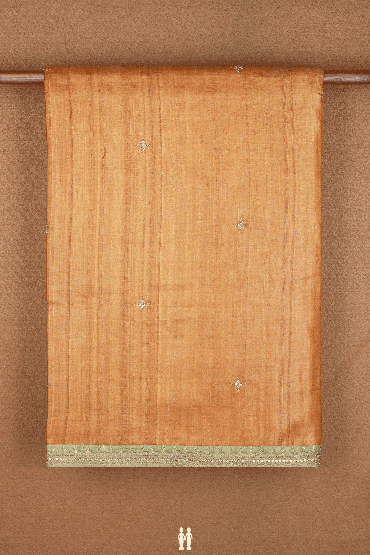 Floral Embroidered Buttis Ochre Orange Tussar Silk Saree