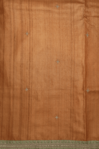 Floral Embroidered Buttis Ochre Orange Tussar Silk Saree