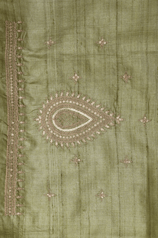 Floral Embroidered Buttis Ochre Orange Tussar Silk Saree