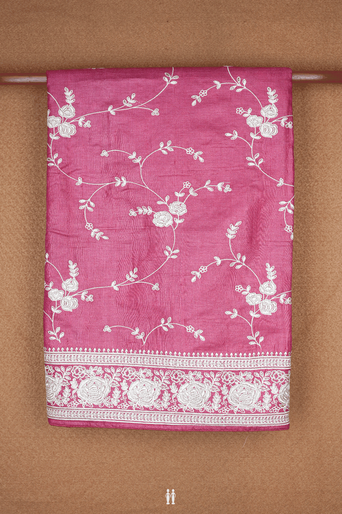 Floral Embroidered Design Hibiscus Red Tussar Silk Saree