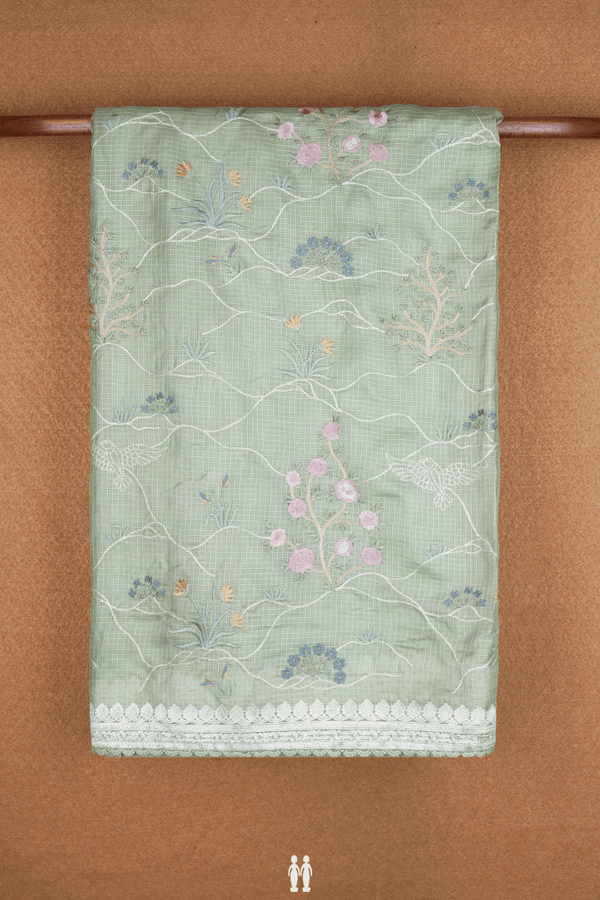 Floral Embroidered Design Light Sage Green Kota Silk Saree