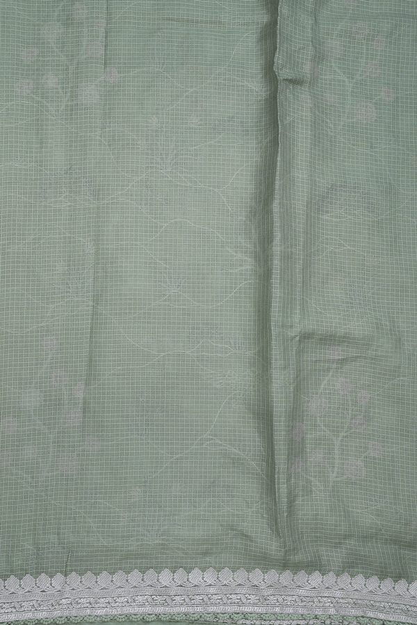 Floral Embroidered Design Light Sage Green Kota Silk Saree