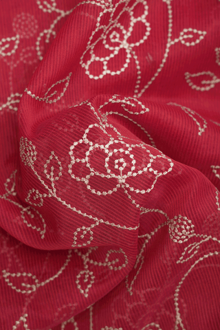Floral Embroidered Design Ruby Red Kota Cotton Saree