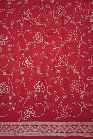 Floral Embroidered Design Ruby Red Kota Cotton Saree