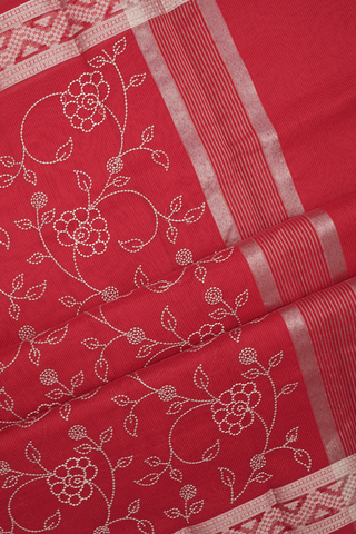 Floral Embroidered Design Ruby Red Kota Cotton Saree