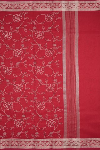 Floral Embroidered Design Ruby Red Kota Cotton Saree