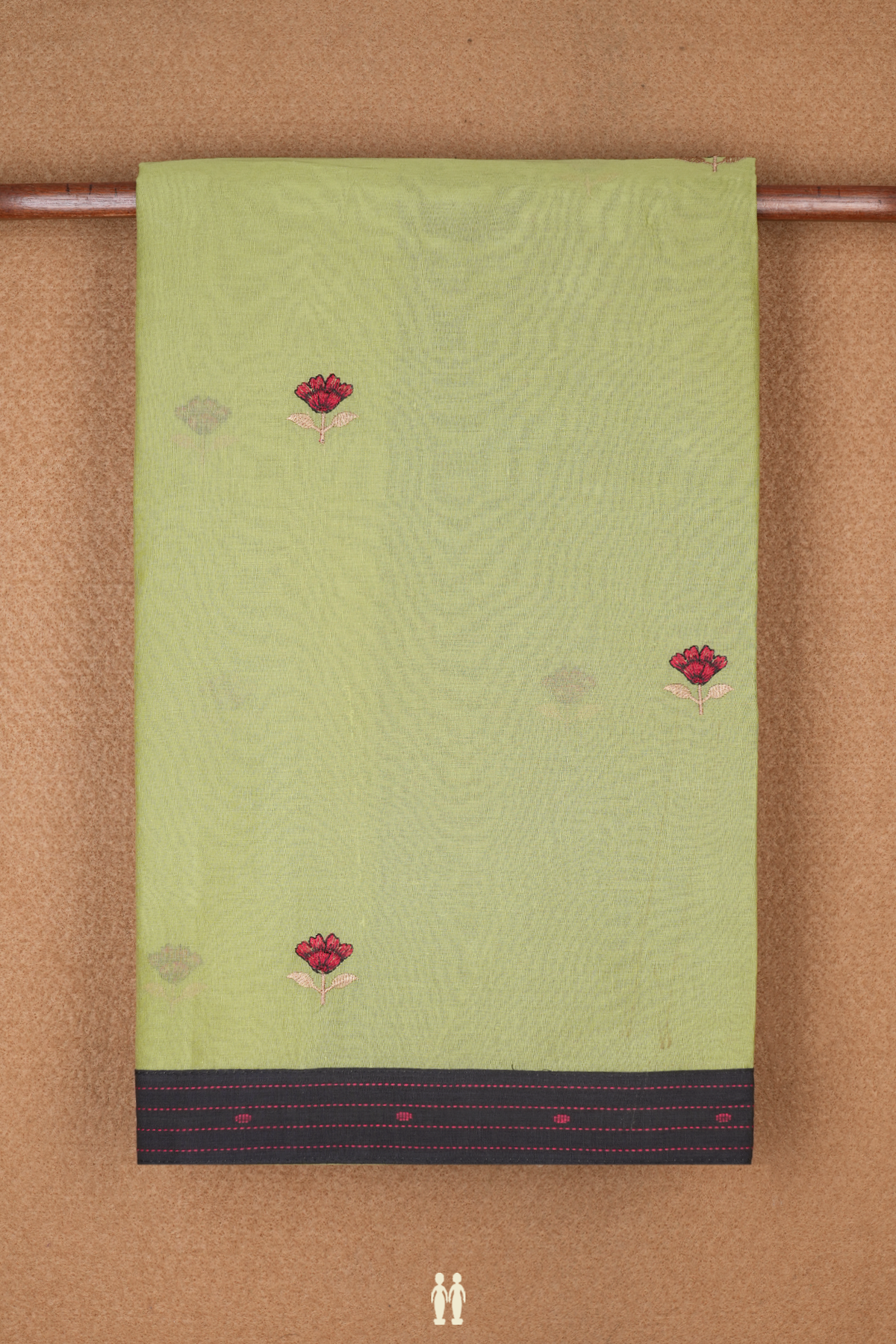 Floral Embroidered Motif Pastel Green Ahmedabad Cotton Saree