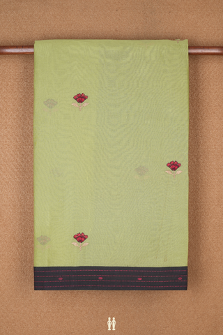 Floral Embroidered Motif Pastel Green Ahmedabad Cotton Saree