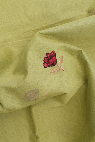Floral Embroidered Motif Pastel Green Ahmedabad Cotton Saree