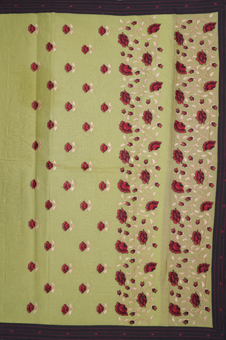 Floral Embroidered Motif Pastel Green Ahmedabad Cotton Saree