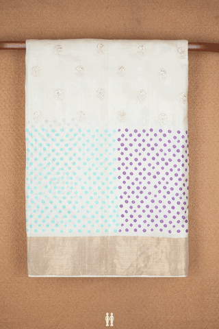 Floral Embroidered Motifs Off White Tussar Silk Saree