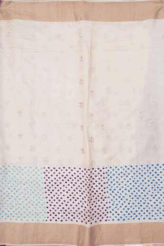 Floral Embroidered Motifs Off White Tussar Silk Saree