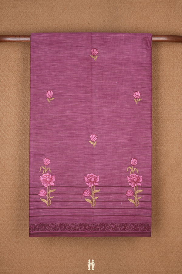 Floral Embroidery Motif Mulberry Pink Ahmedabad Cotton Saree