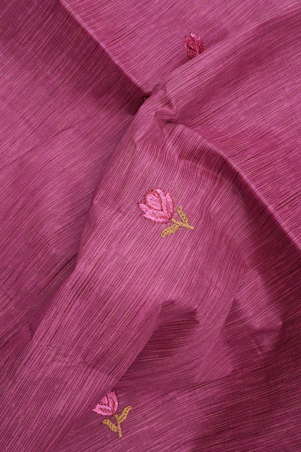 Floral Embroidery Motif Mulberry Pink Ahmedabad Cotton Saree