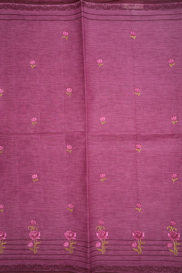 Floral Embroidery Motif Mulberry Pink Ahmedabad Cotton Saree