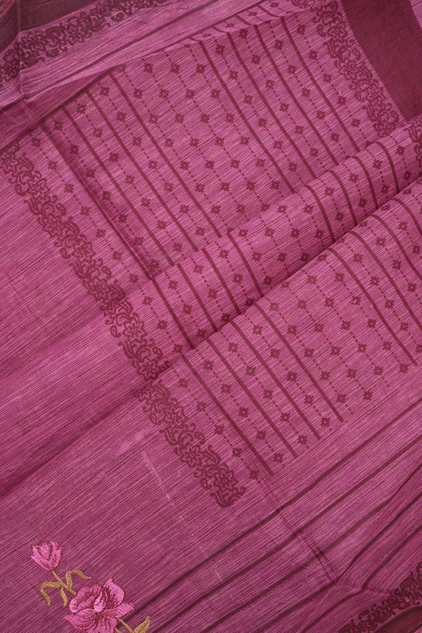 Floral Embroidery Motif Mulberry Pink Ahmedabad Cotton Saree