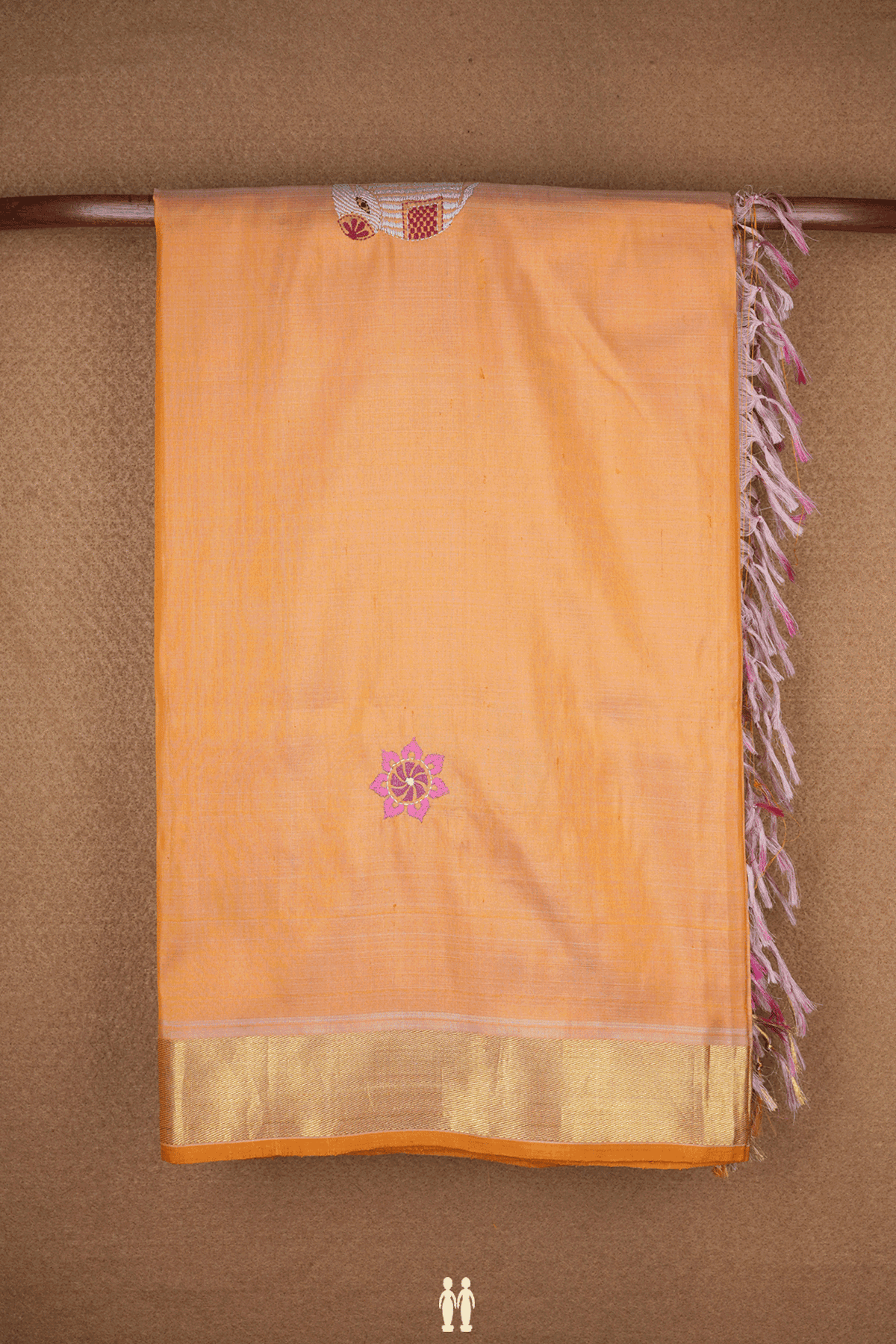 Hand Embroidered Pastel Orange Kanchipuram Silk Saree