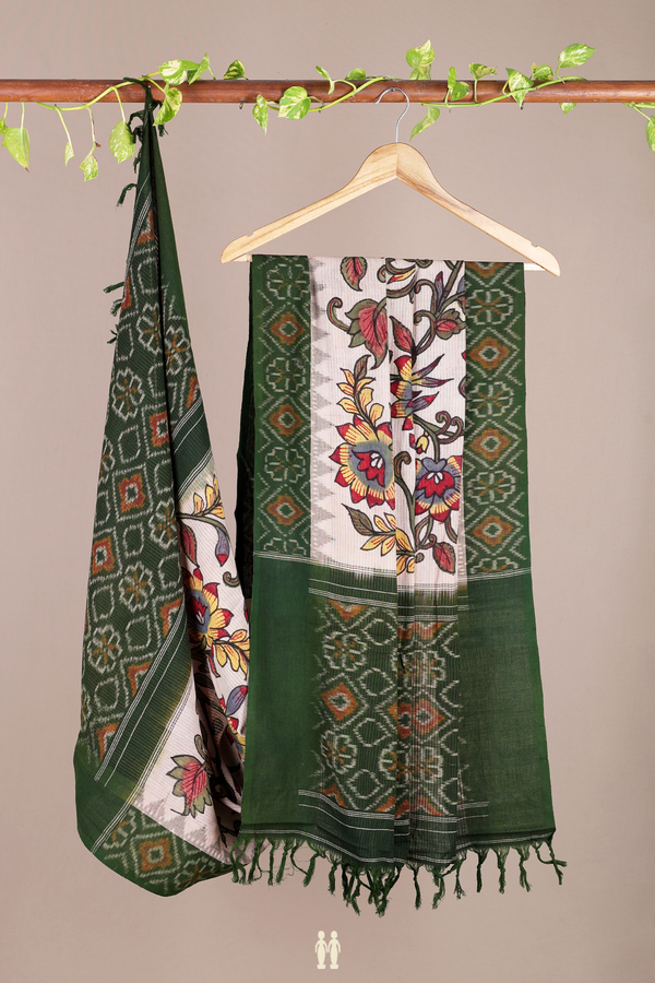 Floral Hand Painted Beige Kalamkari Cotton Dupatta
