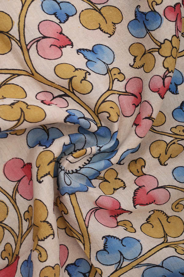 Floral Hand Painted Beige Kalamkari Cotton Dupatta