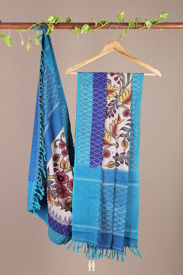 Floral Hand Painted Beige Kalamkari Cotton Dupatta