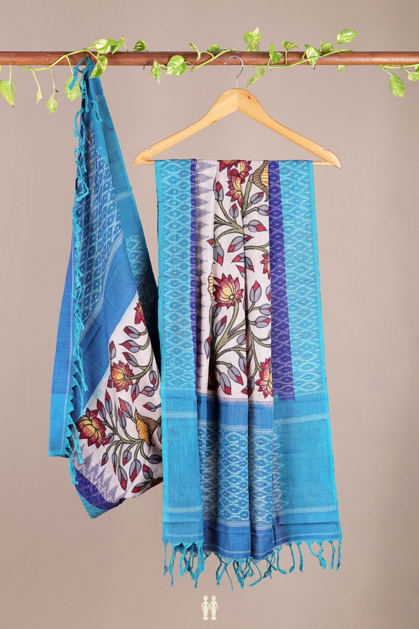 Floral Hand Painted Beige Kalamkari Cotton Dupatta