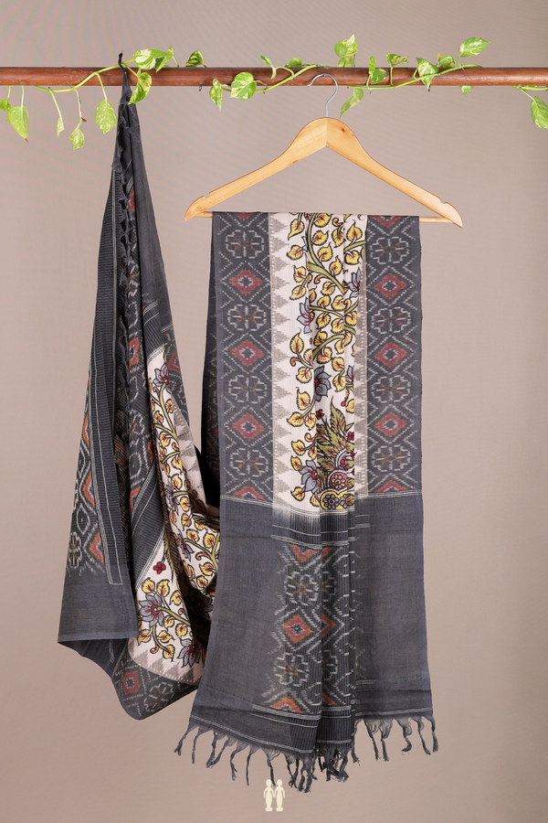 Floral Hand Painted Beige Kalamkari Cotton Dupatta