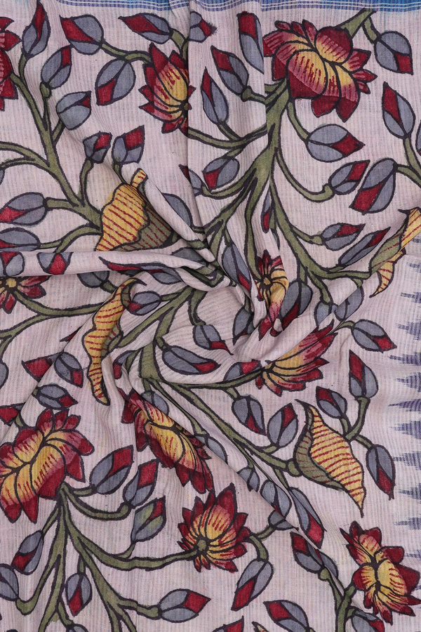 Floral Hand Painted Beige Kalamkari Cotton Dupatta