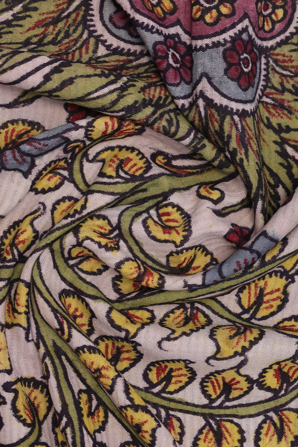 Floral Hand Painted Beige Kalamkari Cotton Dupatta
