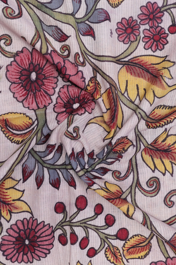 Floral Hand Painted Beige Kalamkari Cotton Dupatta