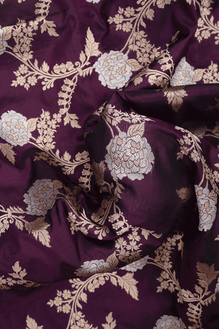 Floral Jaal Design Deep Purple Banarasi Silk Saree