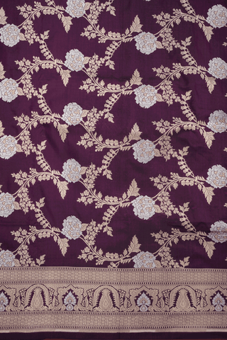 Floral Jaal Design Deep Purple Banarasi Silk Saree