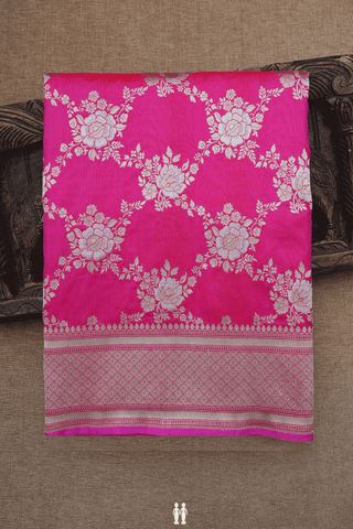 Floral Jaal Design Magenta Banarasi Silk Saree