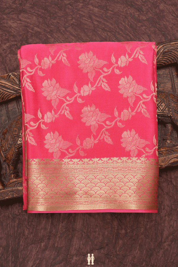 Floral Jaal Zari Design Dark Pink Mysore Silk Saree
