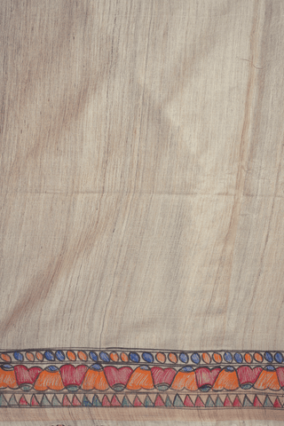 Floral Printed Motifs Beige Tussar Madhubani Silk Saree