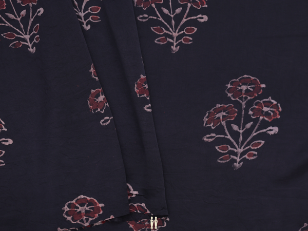 Floral Motifs Black Modal Silk Blouse Material