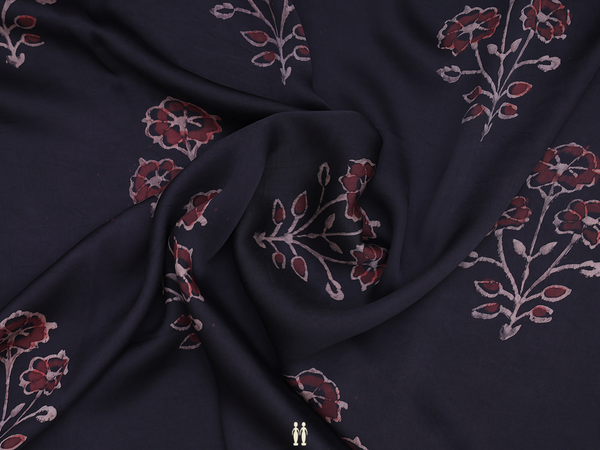 Floral Motifs Black Modal Silk Blouse Material