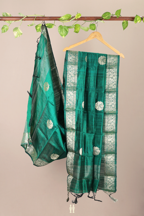 Floral Motifs Forest Green Raw Silk Dupatta