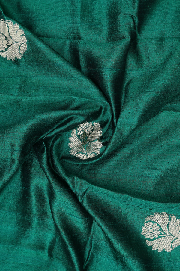 Floral Motifs Forest Green Raw Silk Dupatta