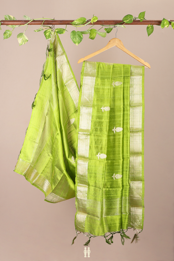 Floral Motifs Lime Green Raw Silk Dupatta