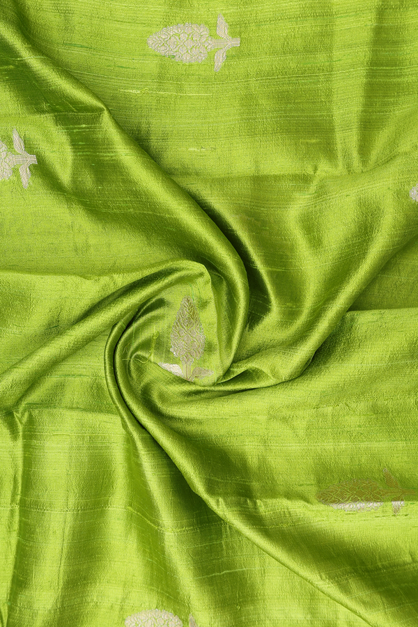 Floral Motifs Lime Green Raw Silk Dupatta