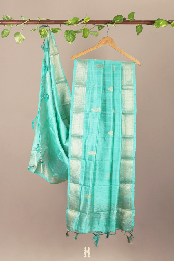 Floral Motifs Mint Green Raw Silk Dupatta