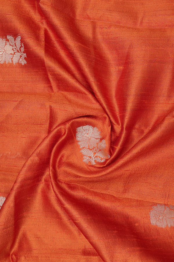 Floral Motifs Orange Raw Silk Dupatta