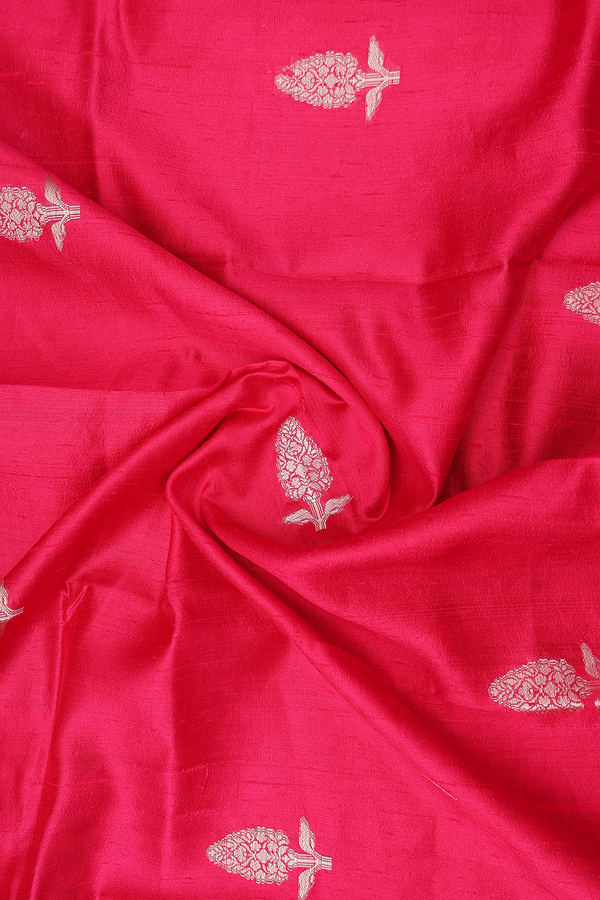 Floral Motifs Rani Pink Raw Silk Dupatta