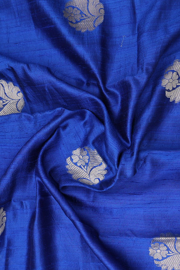 Floral Motifs Royal Blue Raw Silk Dupatta